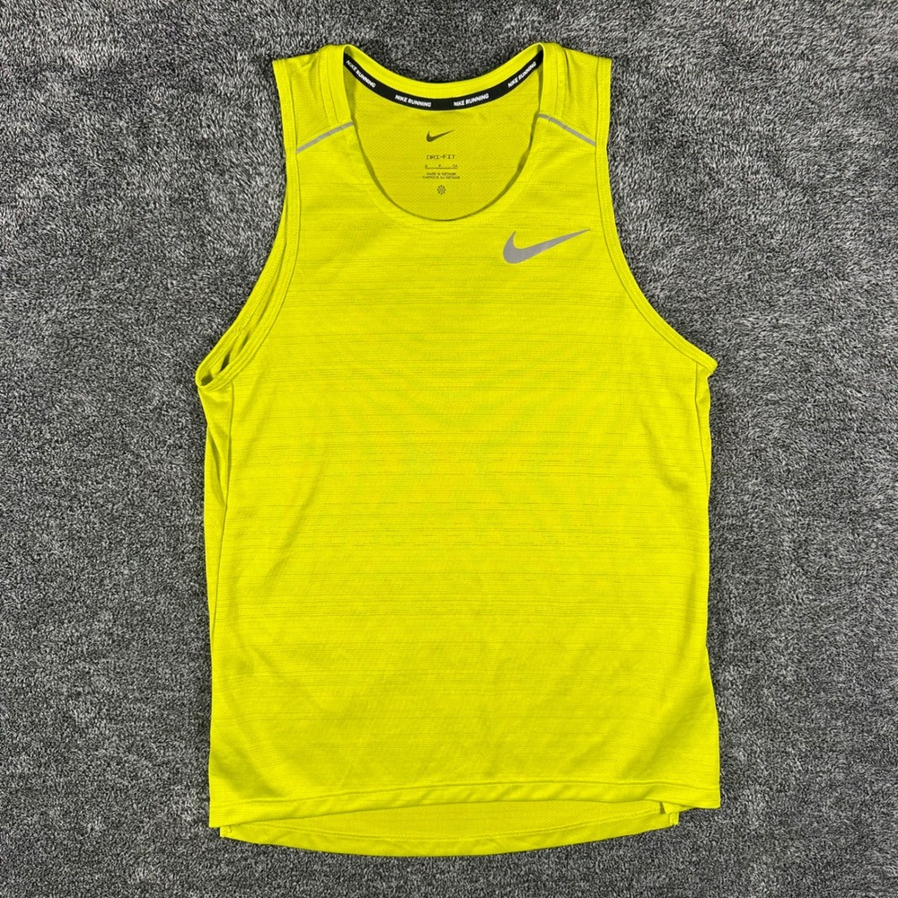 Nike Tank Top Mens Small Volt Yellow Dri-FIT Running Singlet Training AJ7562-308